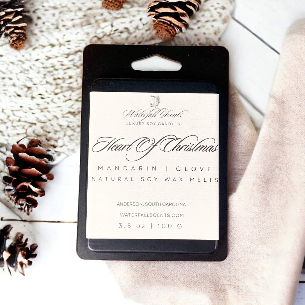 heart of christmas soy wax melts in a matte black clamshell
