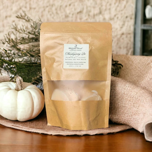 Thanksgiving Pie Soy Wax Melts - Infuse your space with the comforting scents of Thanksgiving pies using these delightful soy wax melts in a kraft brown bag